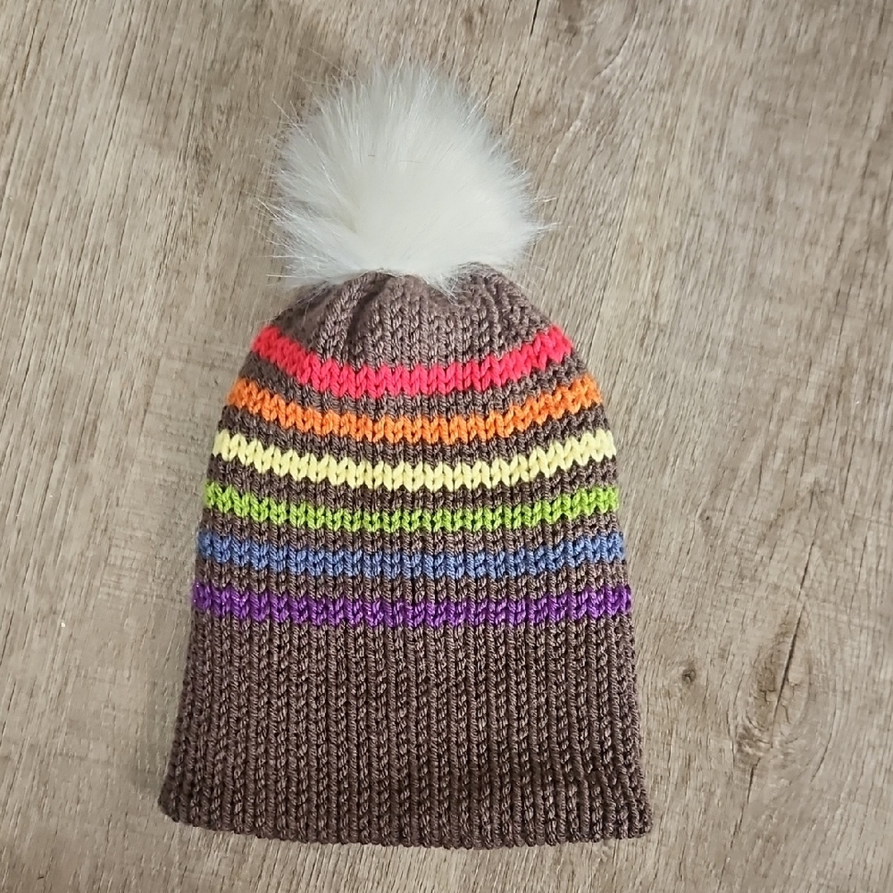 Colorful Striped Kids Beanie with Pom Pom